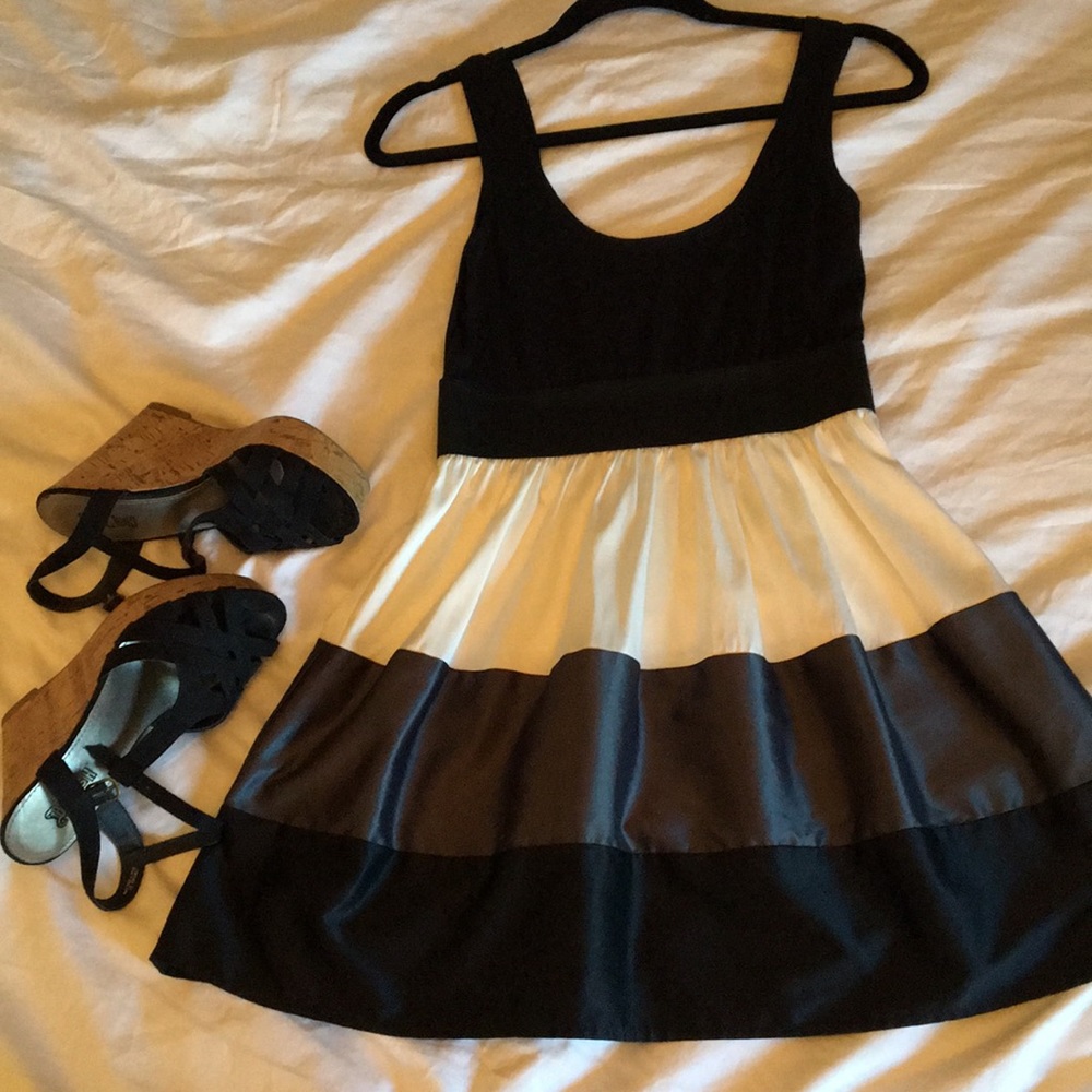 Black and Gunmetal Babydoll Color Block Dress